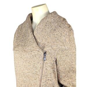 Lands’ End Sweater Fleece Jacket Womens Large Asymmetrical Zipper Tan Gray Tweed
